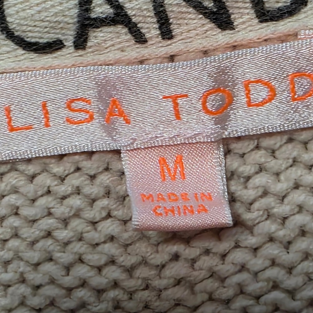 Lisa Todd Eyes On You Sweater Women's M Beige Knit Graphic Novelty Pullover - Picture 2 of 4